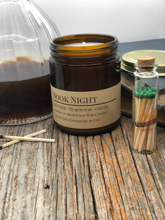 Book Night Soy  Candle | 9 oz Amber Apothecary Jar